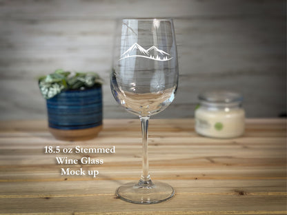 Trees and Mountain Scene - 18.5 oz Stemmed Wine Glass
