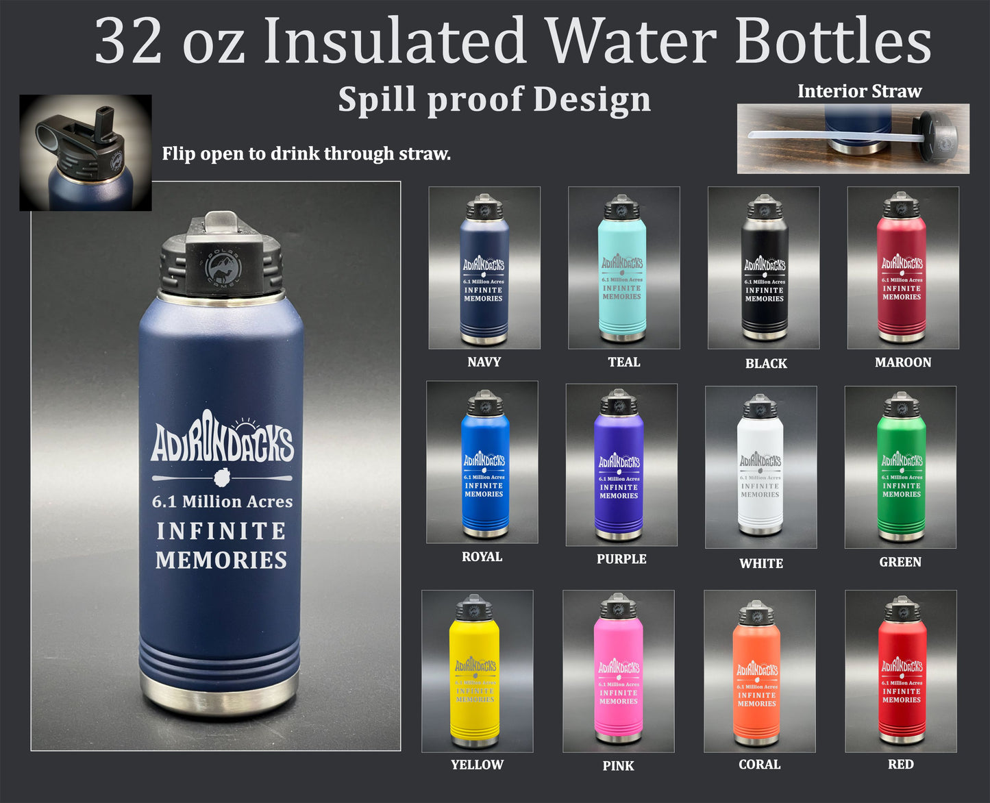 Adirondacks Infinite Memories Letterform 32 oz Water Bottle