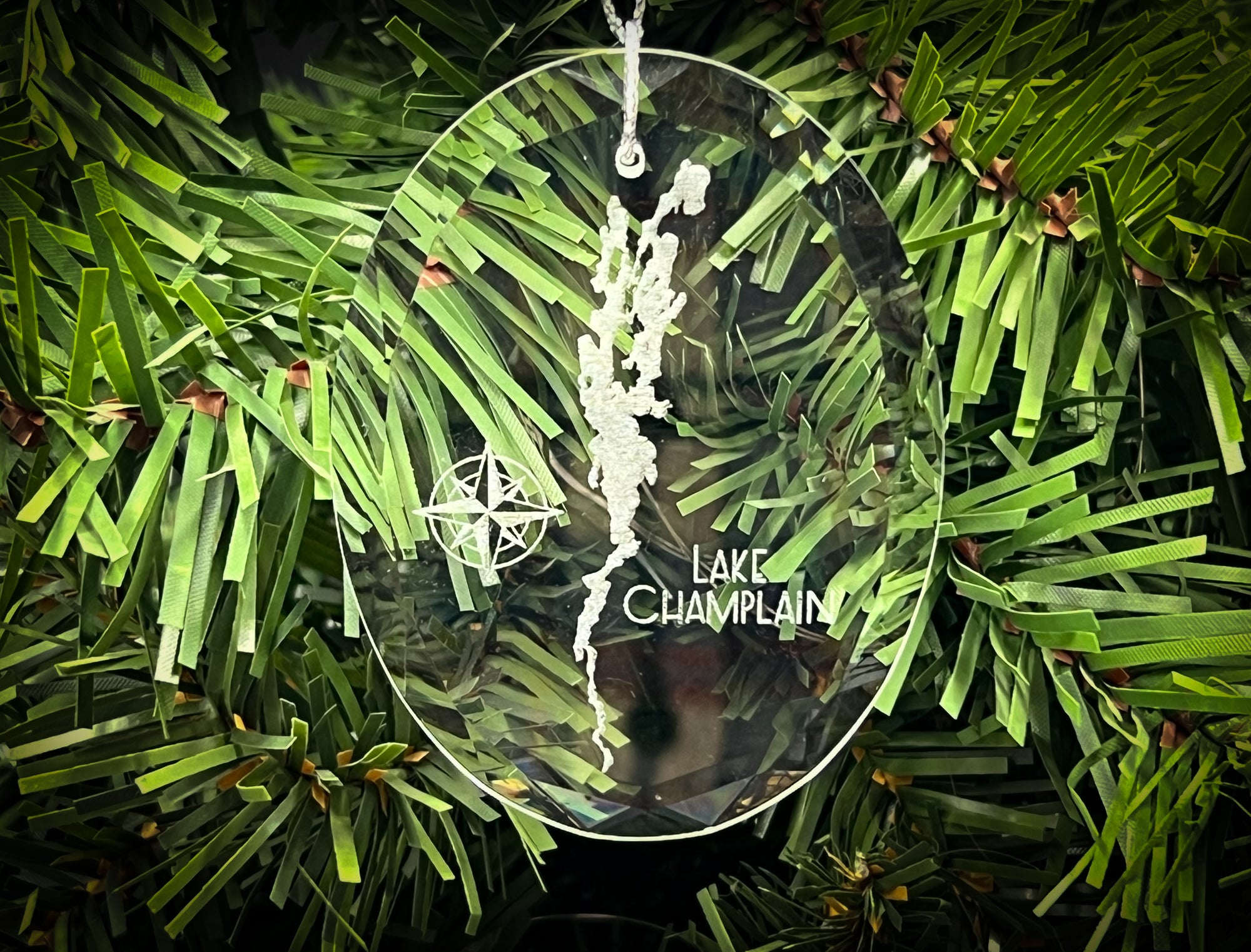 Lake Champlain New York Round Clear Glass Ornament