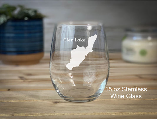 Glen Lake New York - Etched 15 oz Stemless Wine Glass