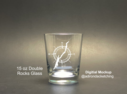 Lake George with Compass 15 oz Tapered Rocks Glass