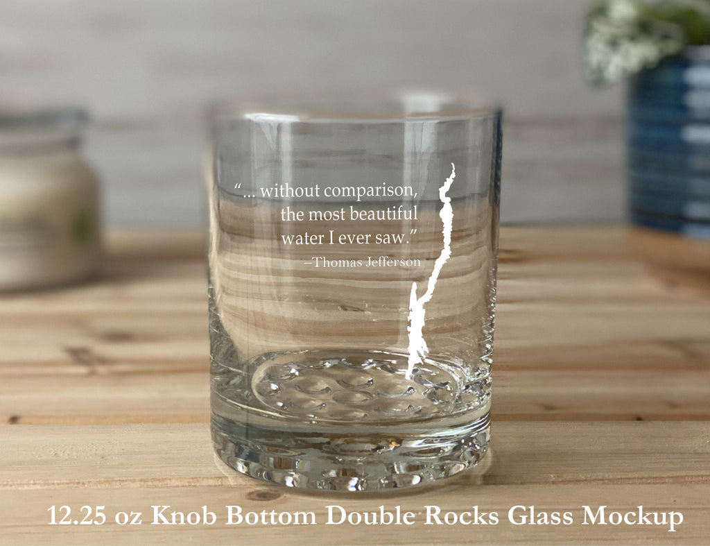 Lake George with Thomas Jefferson Quote Double Knob Rocks Glass