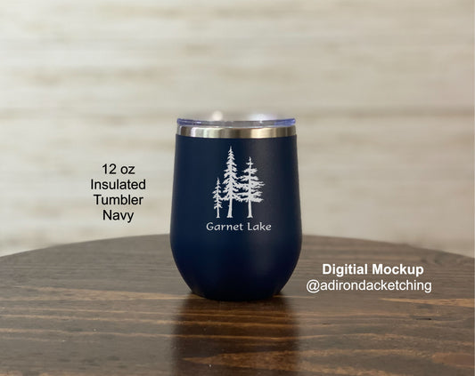Trees with Garnet Lake  - 12 oz Insulated Stemless Wine Tumbler
