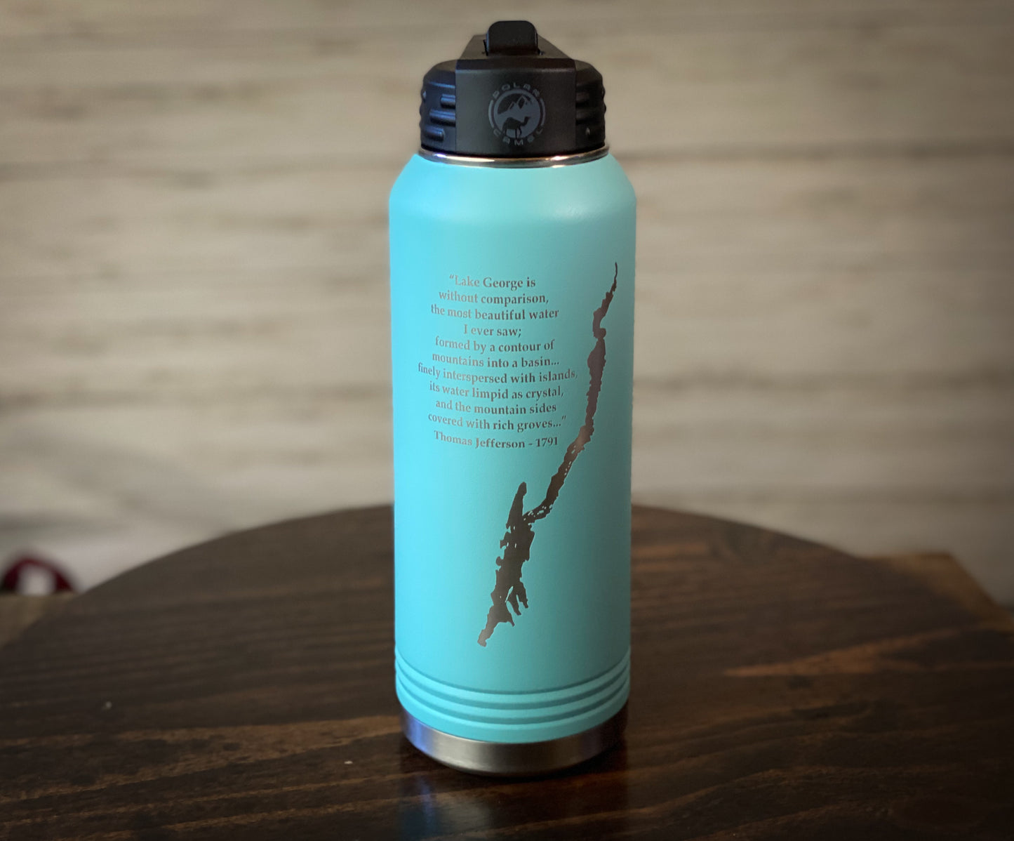 Lake George with Thomas Jefferson Quote   32 oz Insulated Water Bottle