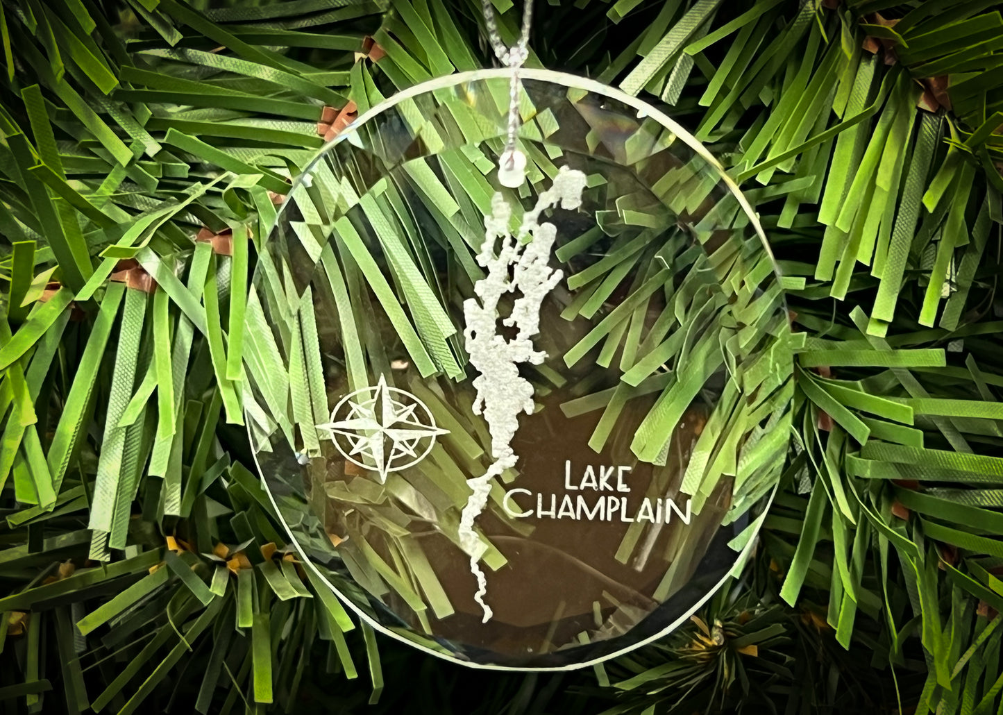 Lake Champlain New York Round Clear Glass Ornament