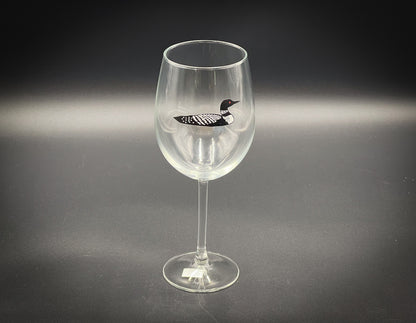 Loon hand  painted stemmed wine