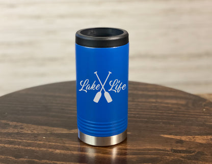 Lake Life with Canoe Paddles - Insulated Slim Can Holder