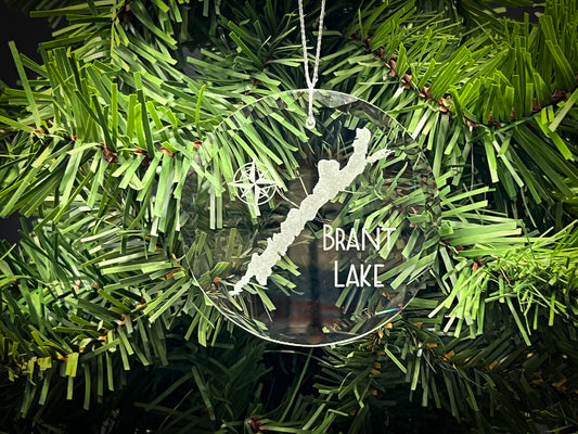 Brant Lake New York Round Clear Glass Ornament