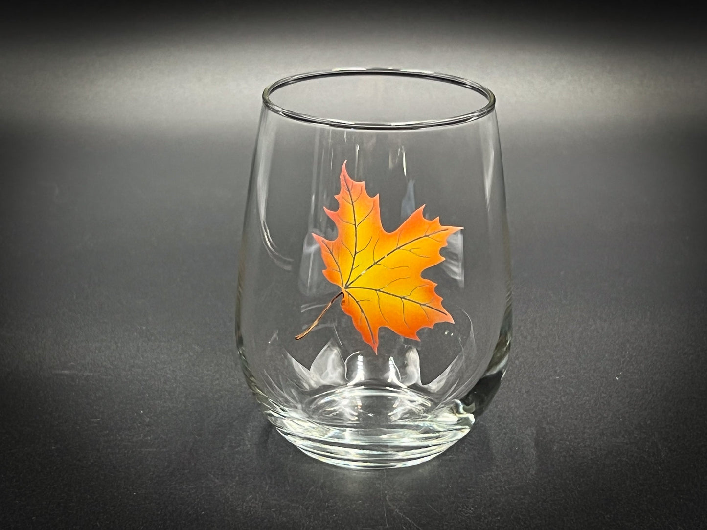 Fall Maple Leaf Engraved and Painted - 21 oz Stemless Wine Glass