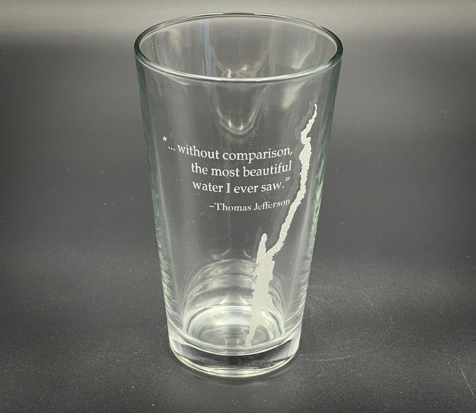 Lake George with Thomas Jefferson Quote engraved pint glass