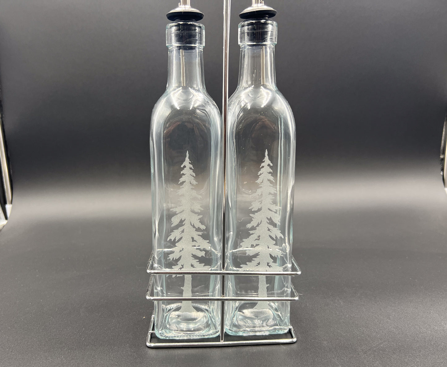Oil and Vinegar set - Engraved with Trees