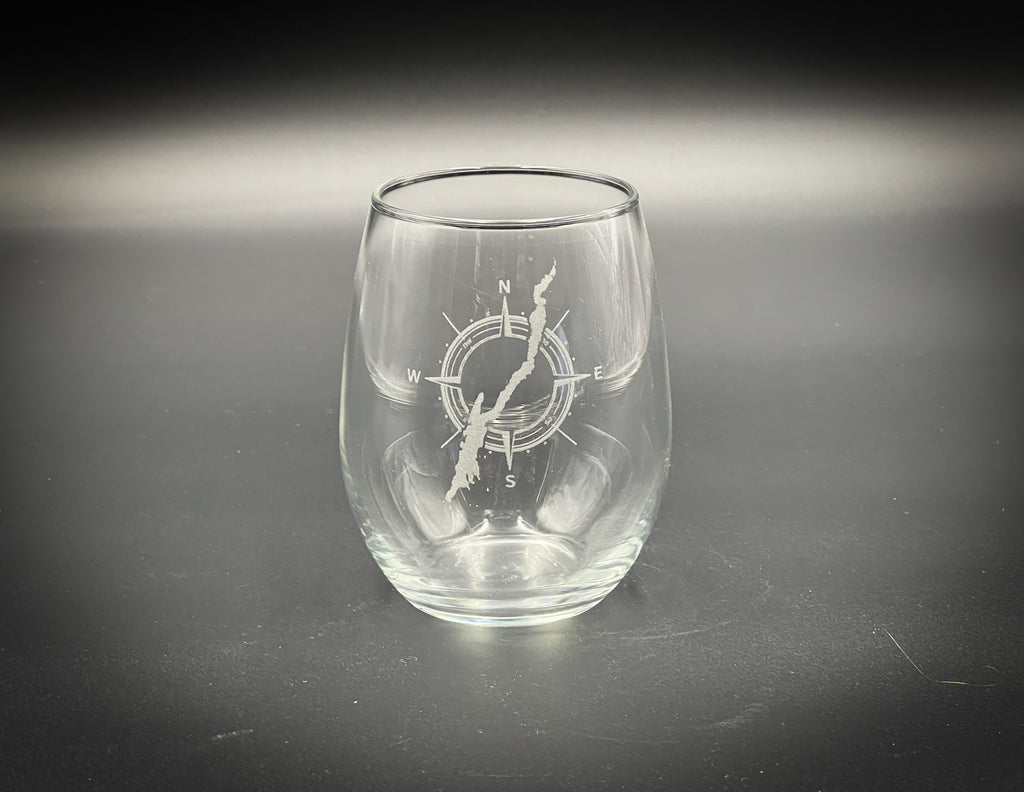 Lake George in Compass 15 oz  Stemless Wine Glass