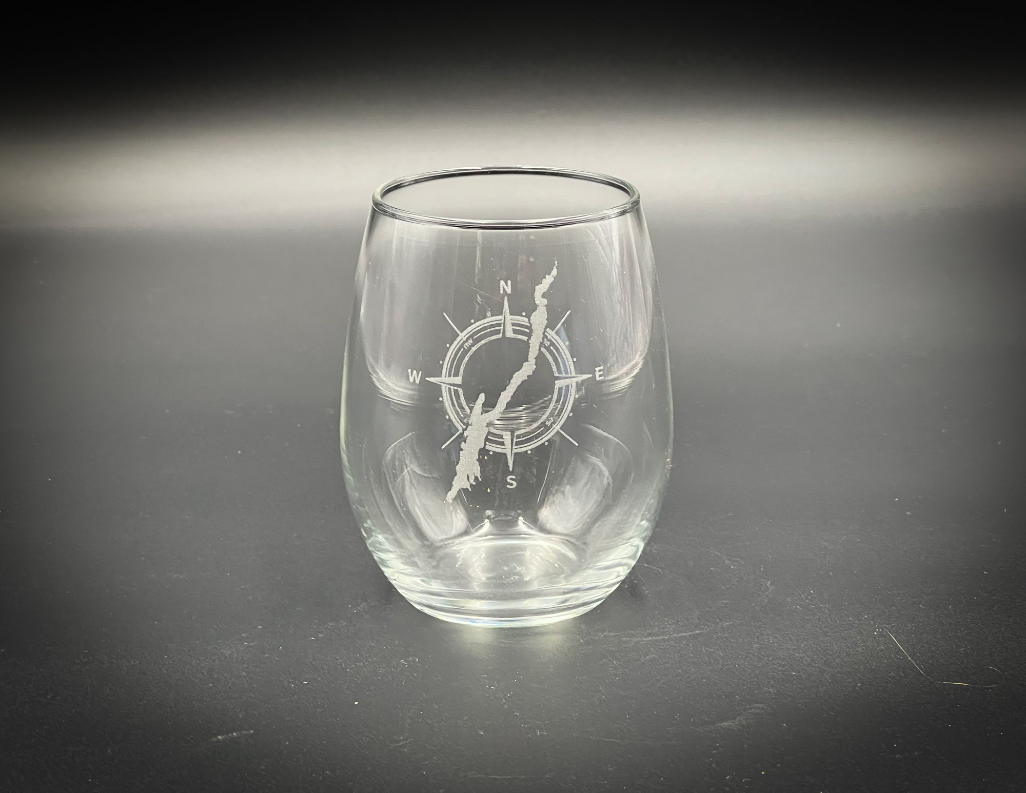 Lake George in Compass 15 oz  Stemless Wine Glass