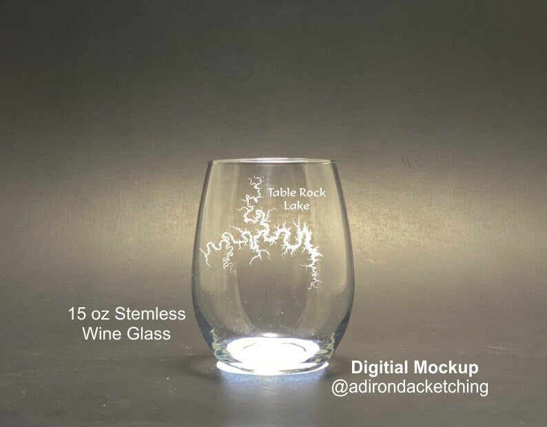 Table Rock Lake MIssouri - Etched 15 oz Stemless Wine Glass