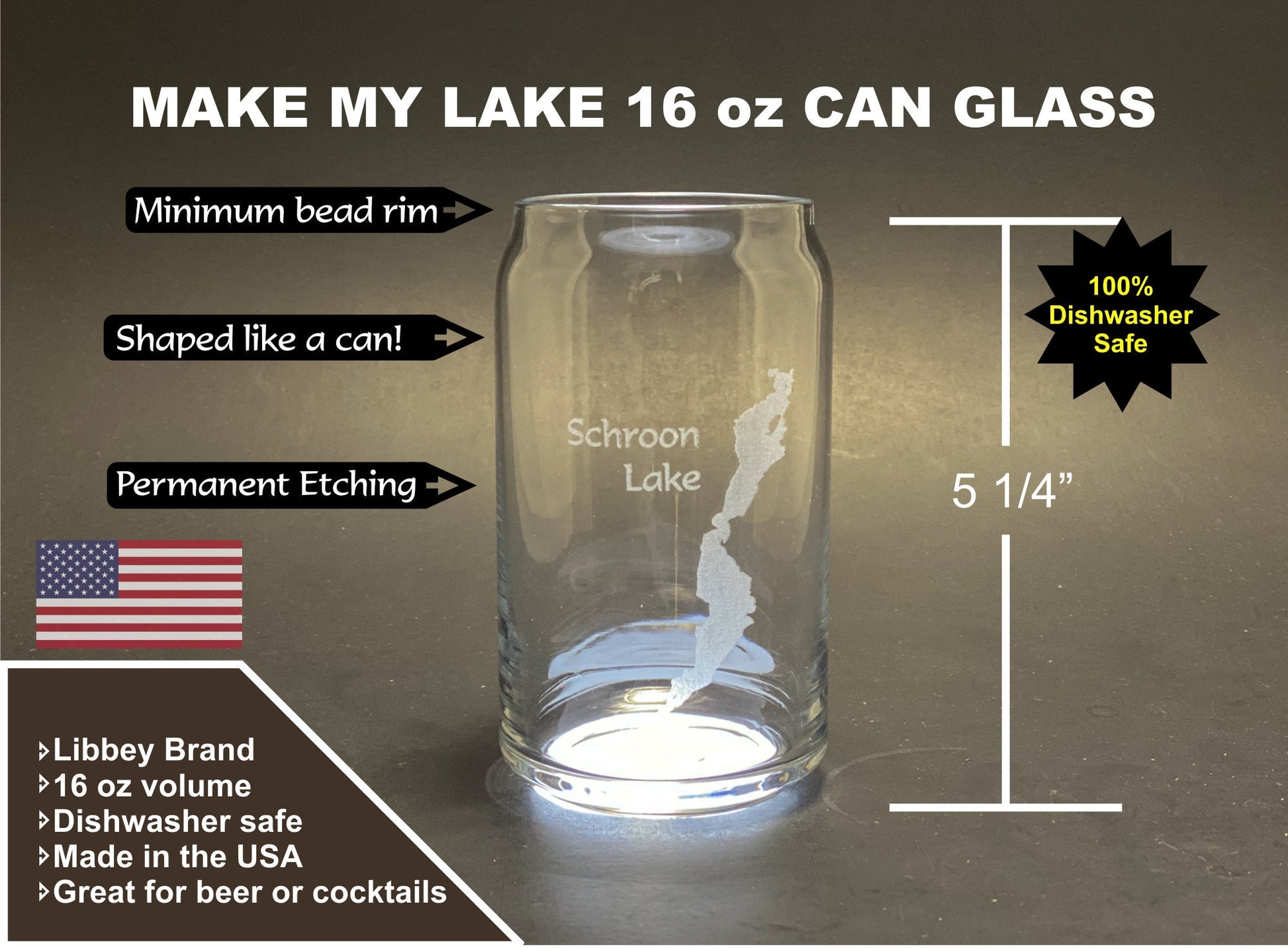 Libbey Beer Can Glass with Personalized Laser Etching