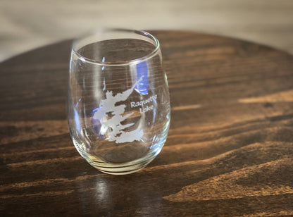 Raquette Lake New York Laser stemless wine glass