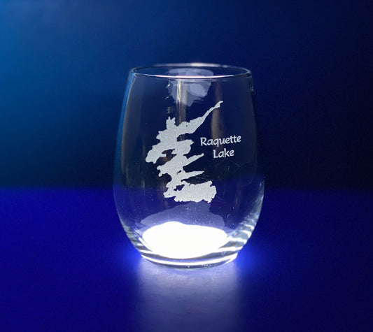Raquette Lake New York Laser stemless wine glass