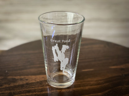 Great Pond Maine Pint Glass - Laser engraved pint glass