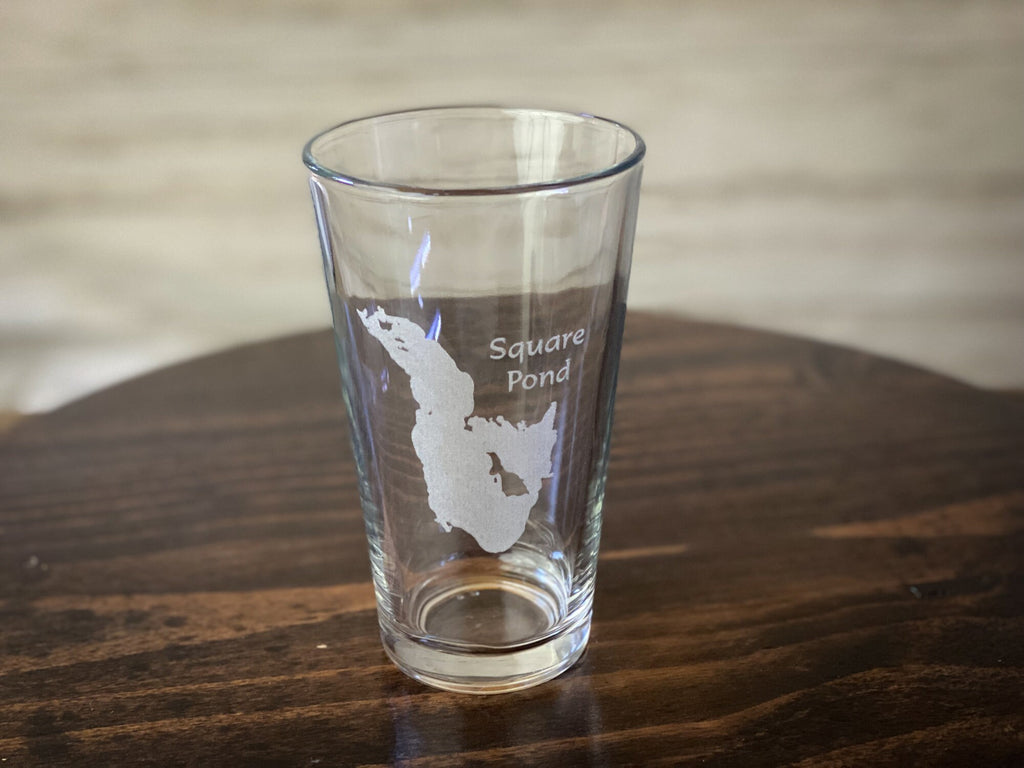 Square Pond Maine Pint Glass - Laser engraved pint glass