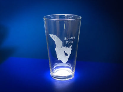 Square Pond Maine Pint Glass - Laser engraved pint glass