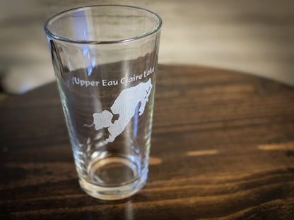 Upper Eau Claire Lake - Wisconsin - Laser engraved pint glass