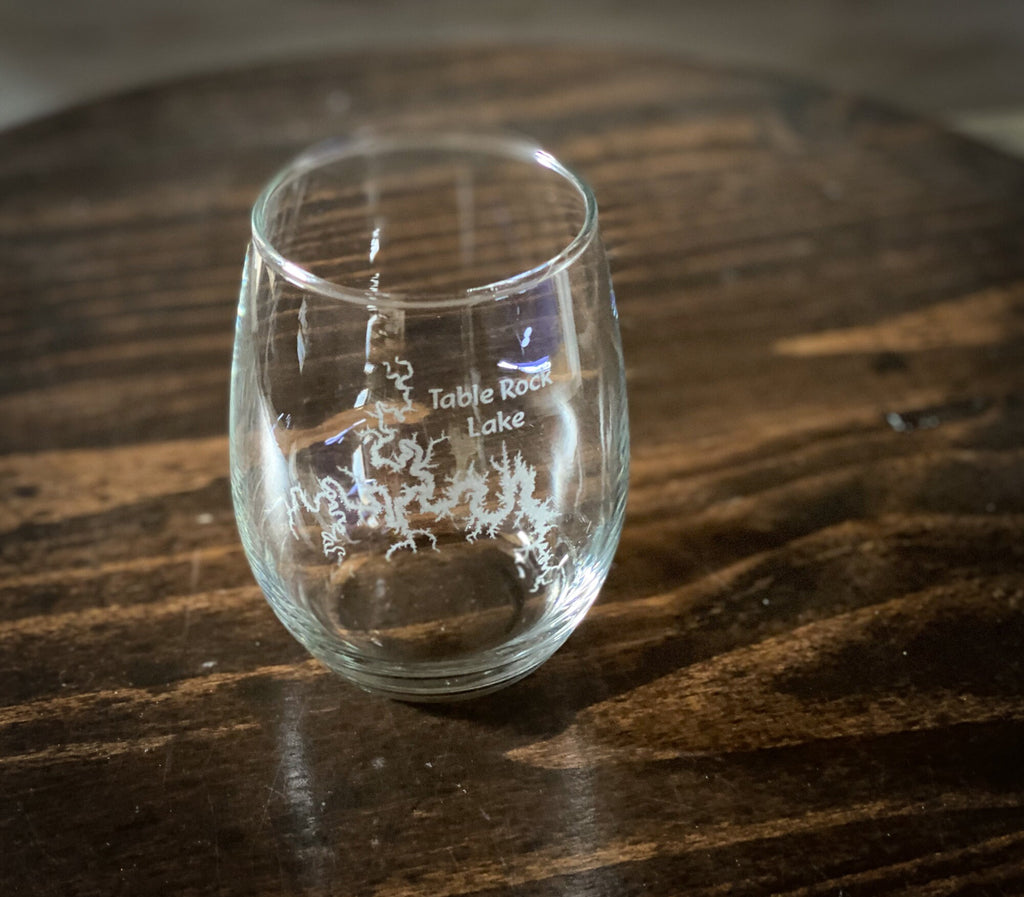Table Rock Lake MIssouri - Etched 15 oz Stemless Wine Glass