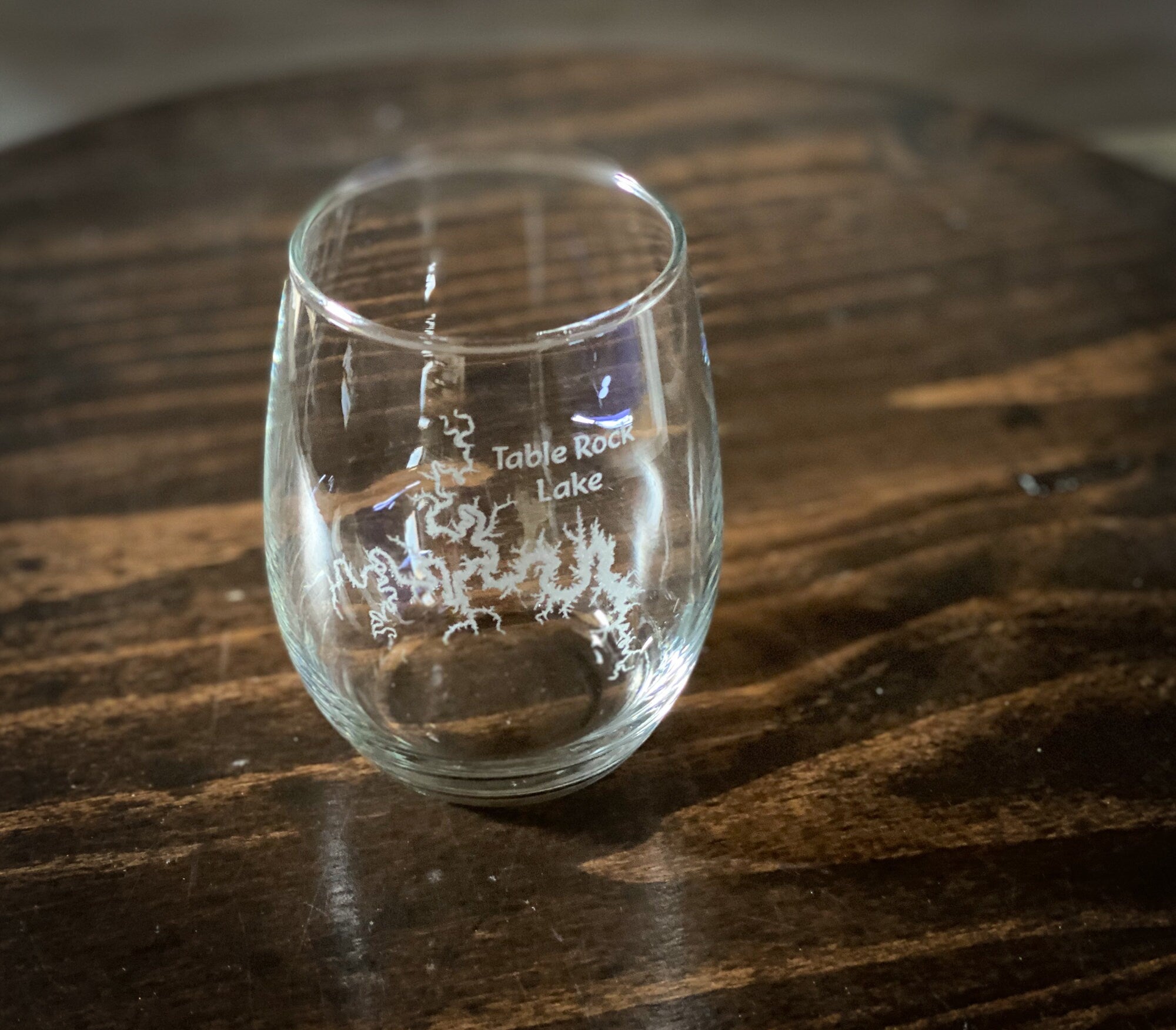 Table Rock Lake MIssouri - Etched 15 oz Stemless Wine Glass