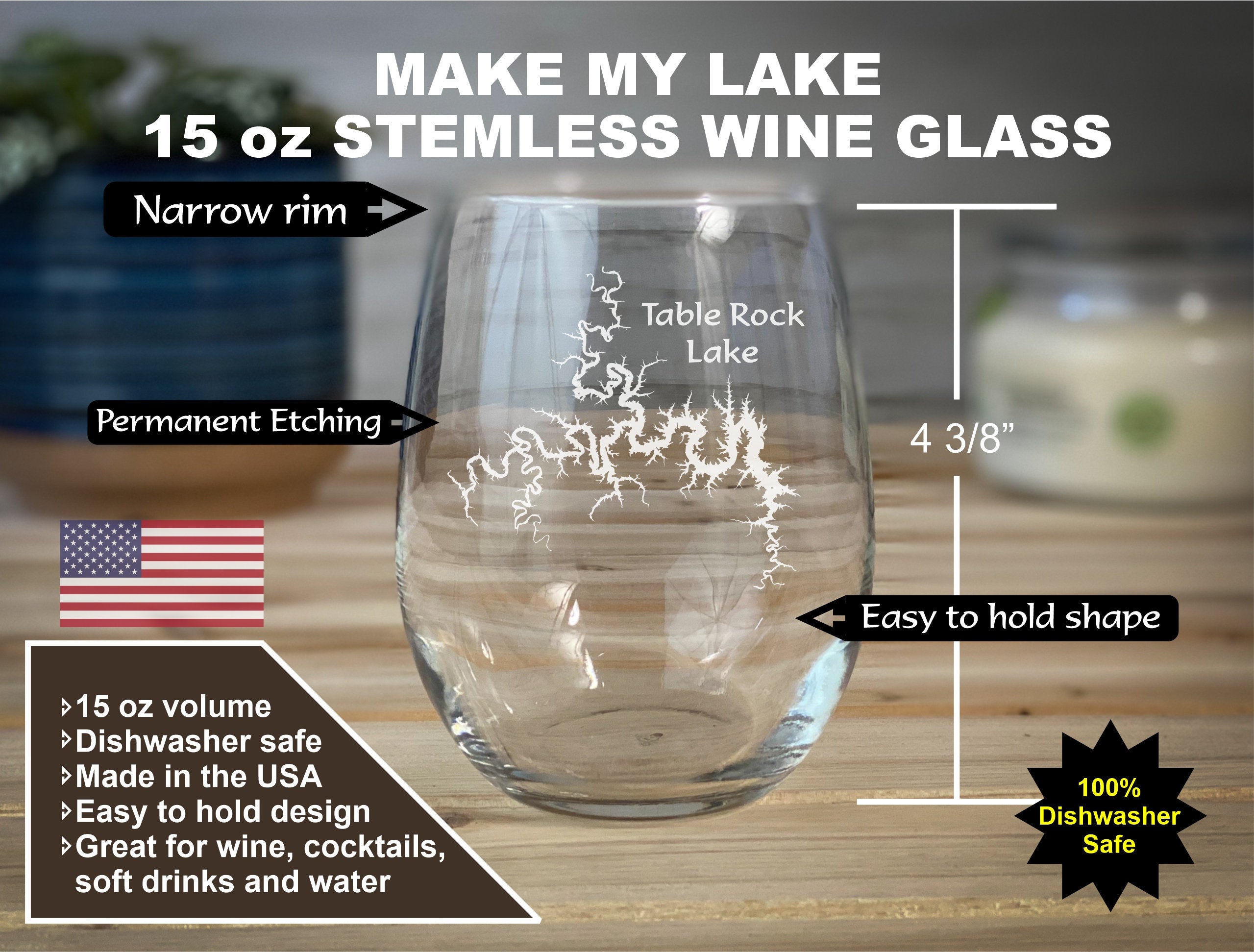 Make My Lake 15 oz Stemless Wine Glass
