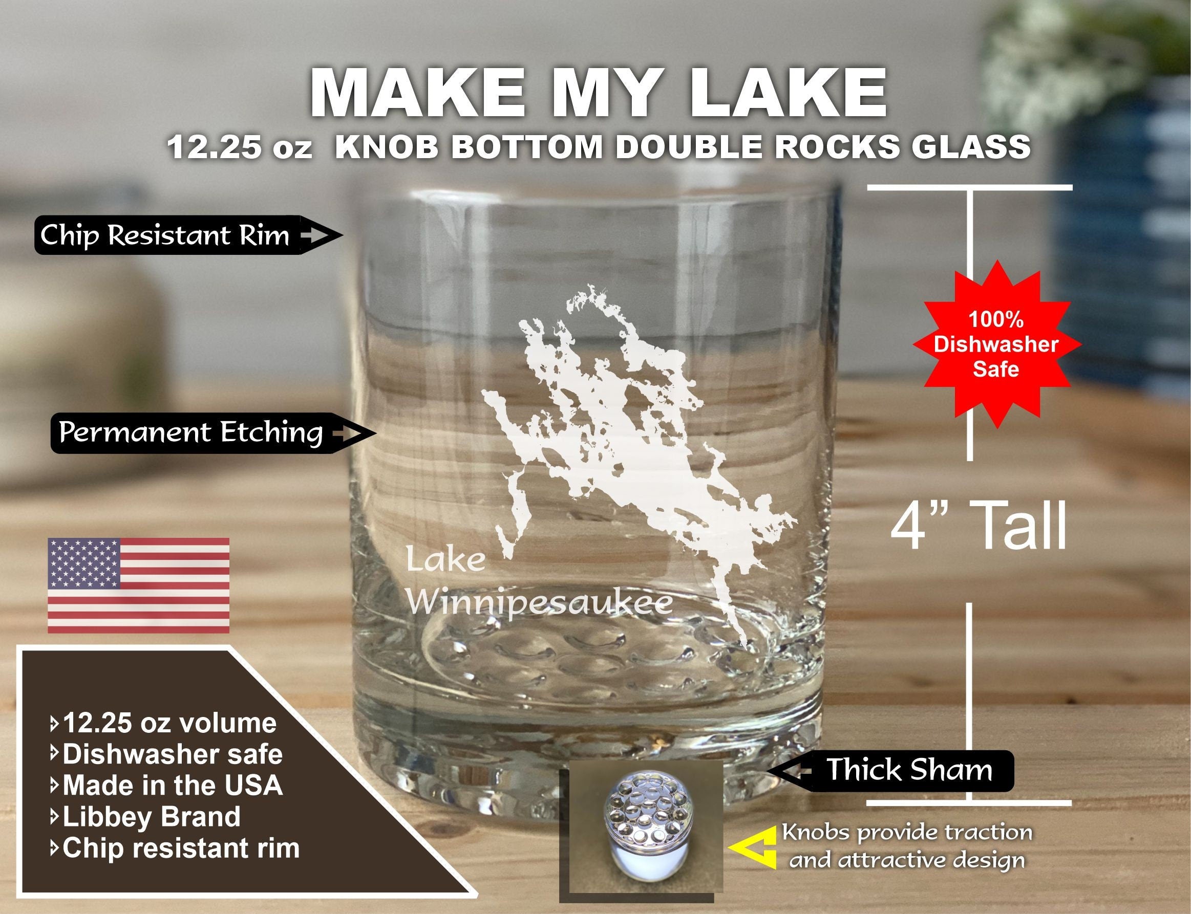 Make My Lake Double Knob Rocks Glass
