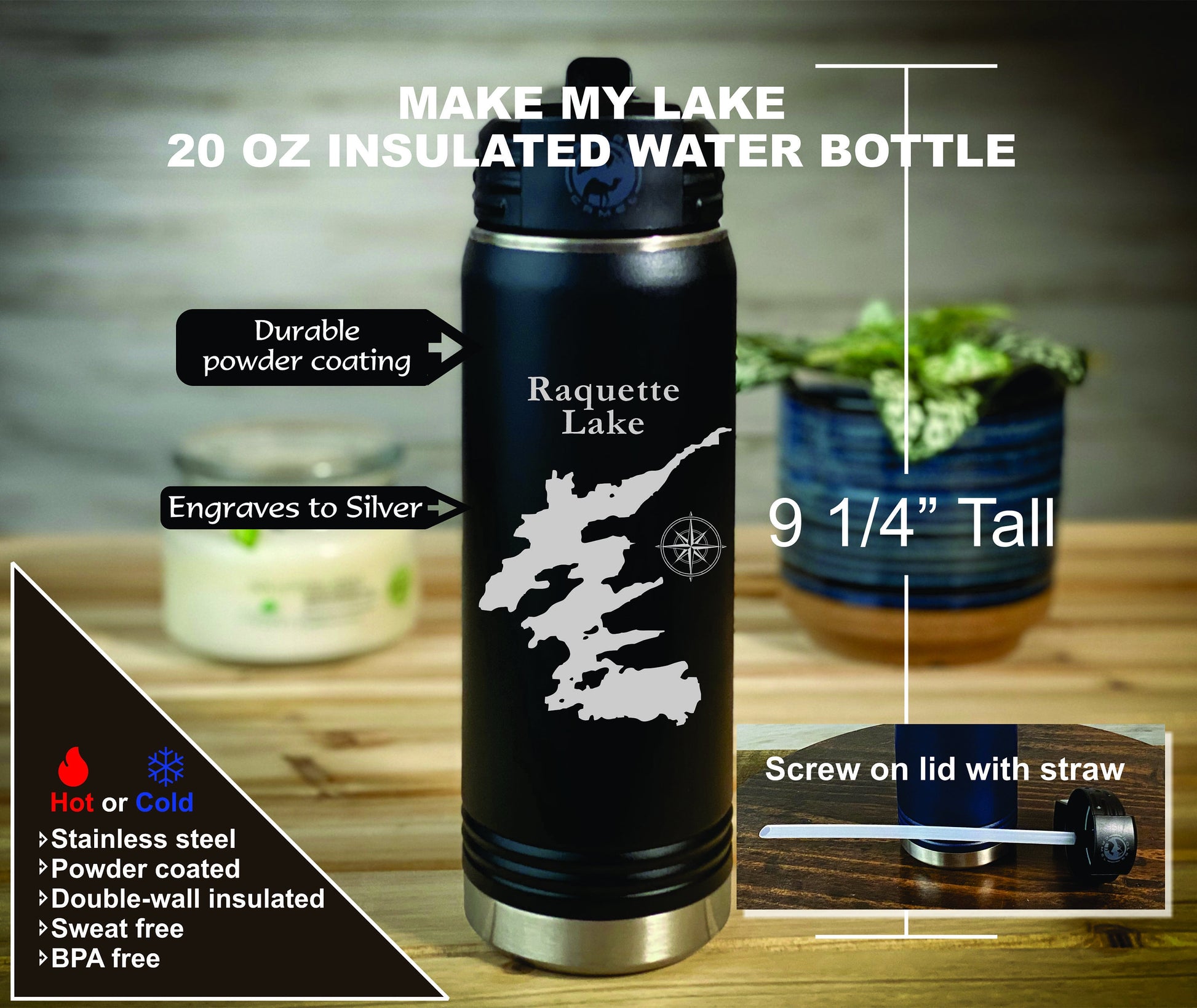 Custom Water Bottles - 20 oz. Aluminum Water Bottle - Qty: 12