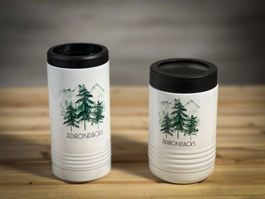 Adirondacks Trees and Mountains Full color insulated can coolers Lake Gifts