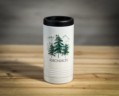 Adirondacks Trees and Mountains Full color insulated can coolers Lake Gifts