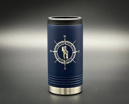 Hiker with Compass Insulated Skinny Can Holder