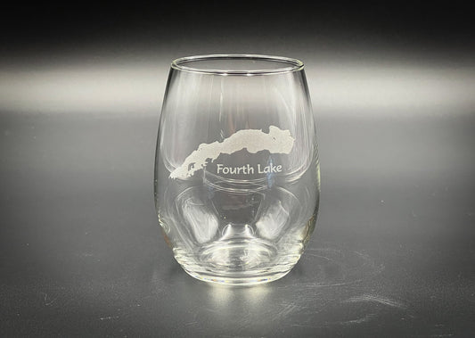Fourth Lake - Lake Life - Adirondacks - 15 oz stemless wine glass