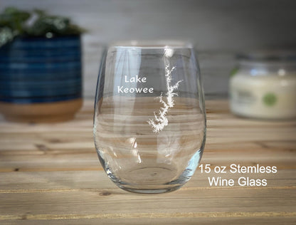 Lake Keowee South Carolina - 15 oz Stemless Wine Glass - Lake Life Gift