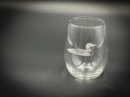 Loon - Etched 15 oz Stemless Wine Glass