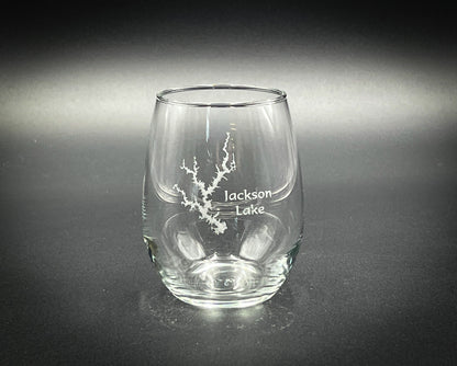 Jackson Lake Georgia - 15 oz Stemless Wine Glass - Lake Life Gift
