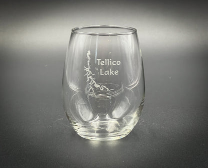 Tellico Lake Tennessee - 15 oz Stemless Wine Glass - Lake Life Gift