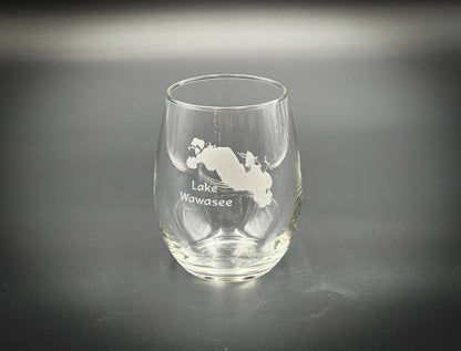 Lake Wawasee Indiana - 15 oz Stemless Wine Glass - Lake Life Gift