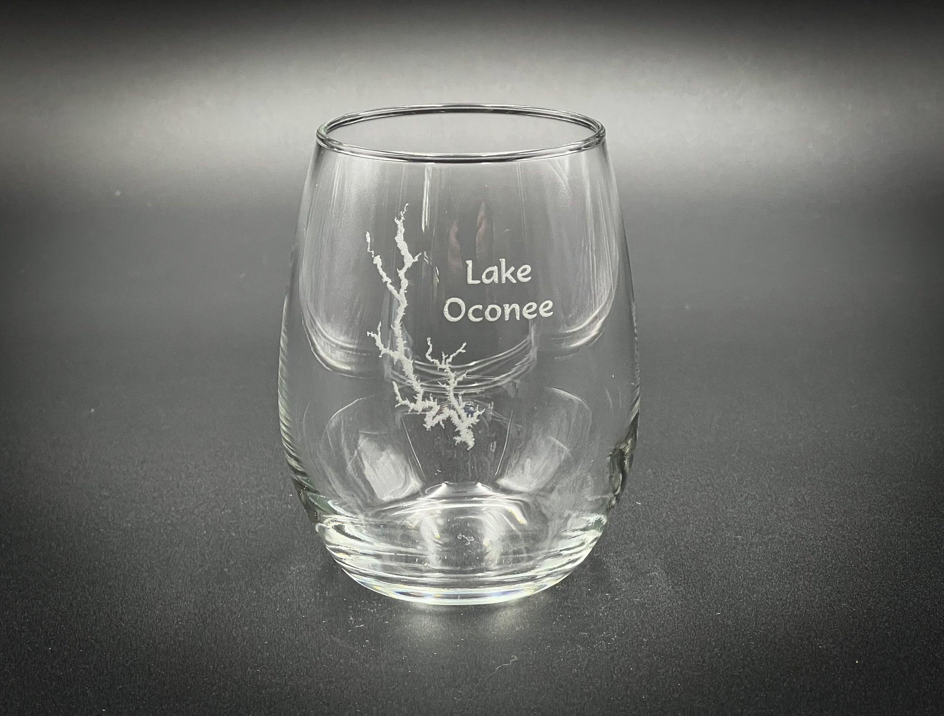 Lake Oconee Georgia - Etched 15 oz Stemless Wine Glass