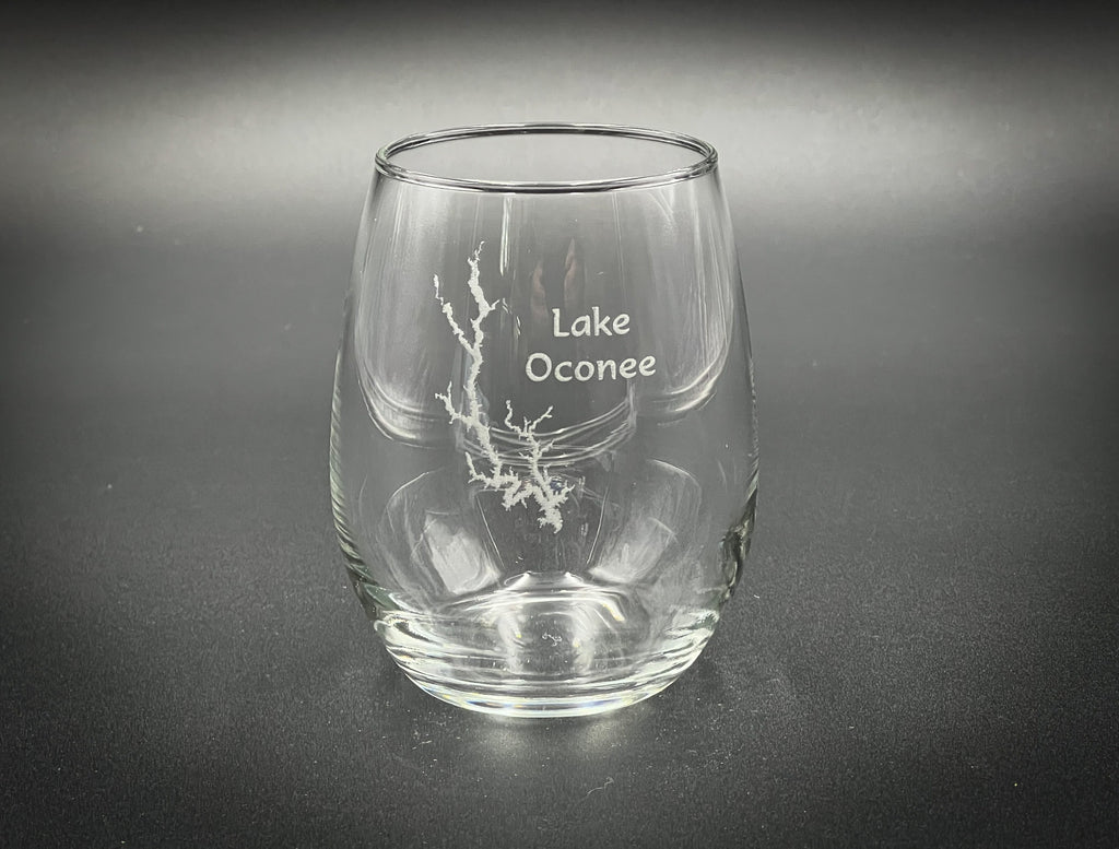 Lake Oconee Georgia - Etched 15 oz Stemless Wine Glass