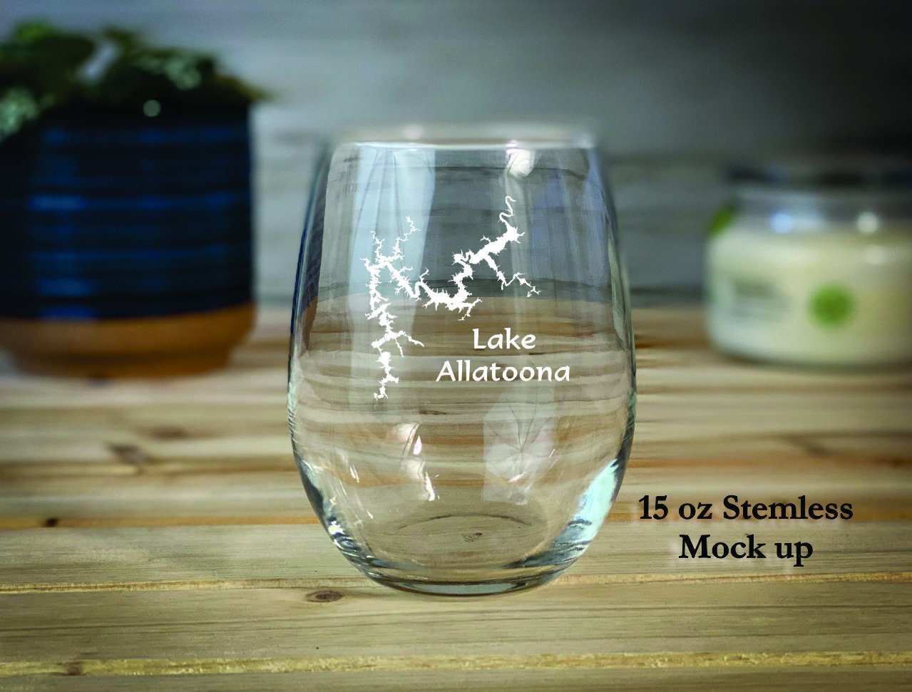 Lake Allatoona Georgia - 15 oz Stemless Wine Glass - Lake Life Gift