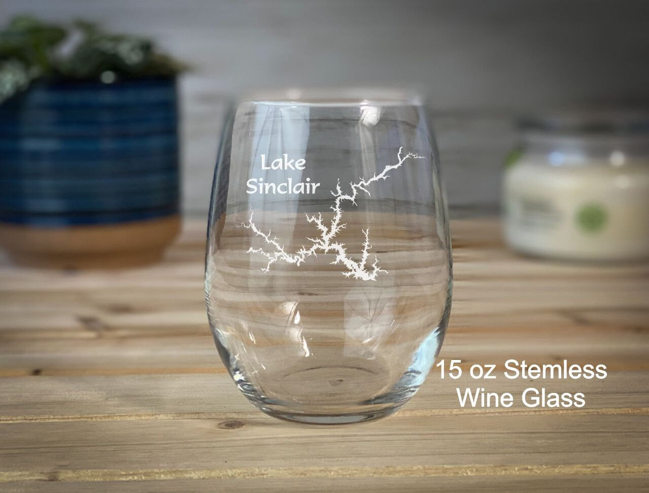 Lake SInclair Georgia - 15 oz Stemless Wine Glass - Lake Life Gift