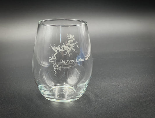 Beaver Lake Arkansas - Etched 15 oz Stemless Wine Glass