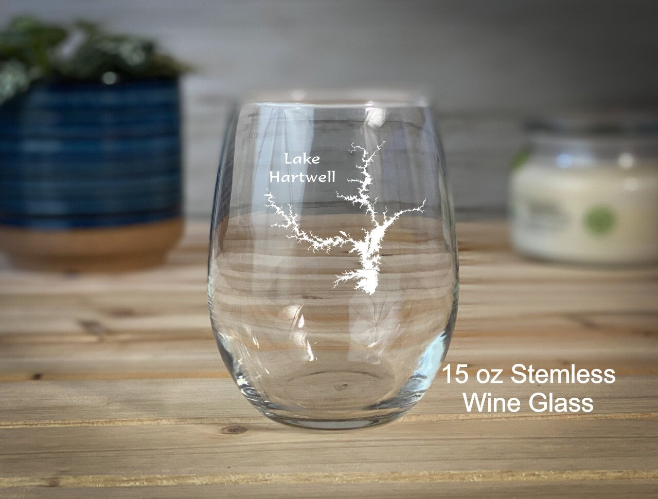 Lake Hartwell Georgia - 15 oz Stemless Wine Glass - Lake Life Gift