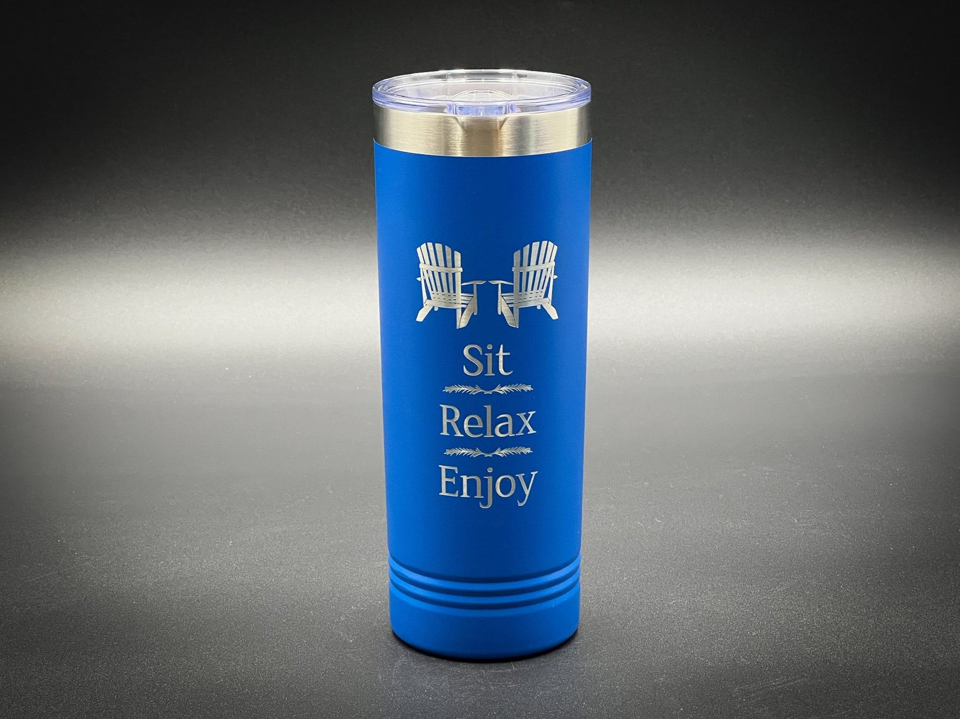 Sit, Relax, Ekjoy 22 oz insulated skinny tumbler with sliding lid